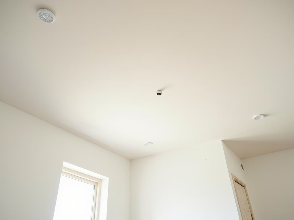 Finished ceiling with popcorn texture fully removed and freshly painted smooth