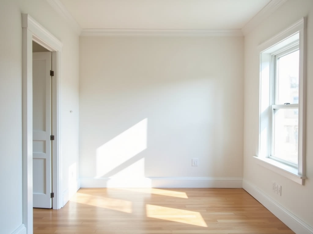 Empty freshly finished bedroom with smooth painted walls, move-in ready